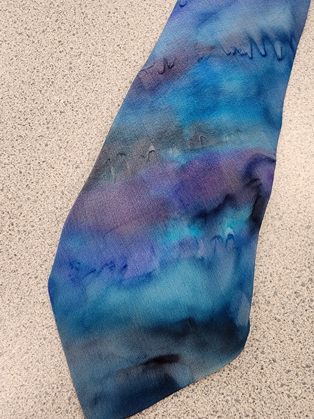 Vintage Meier Seide Mens Pure Silk Tie Blue Abstract Watercolor Artsy